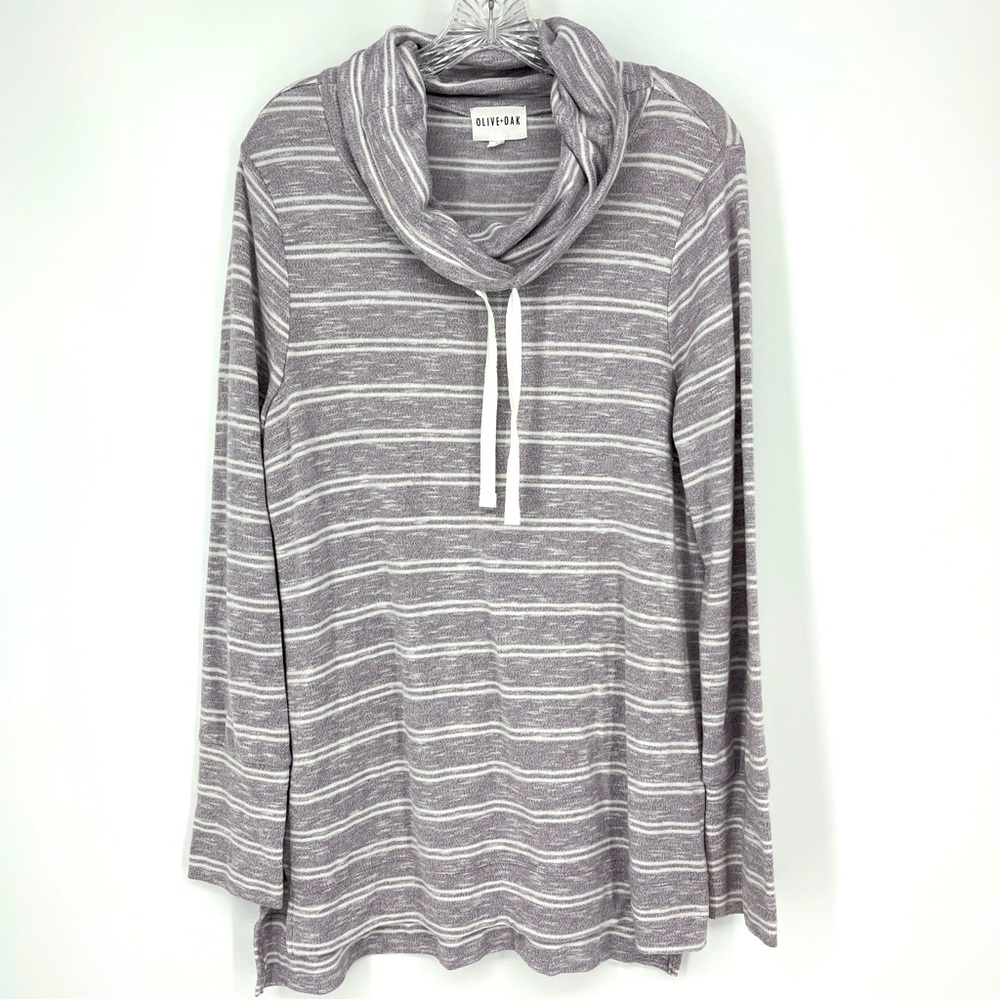 Olive & Oak Purple Stripe Coastal Grandma Long Sleeve Mock Neck Top Size Large